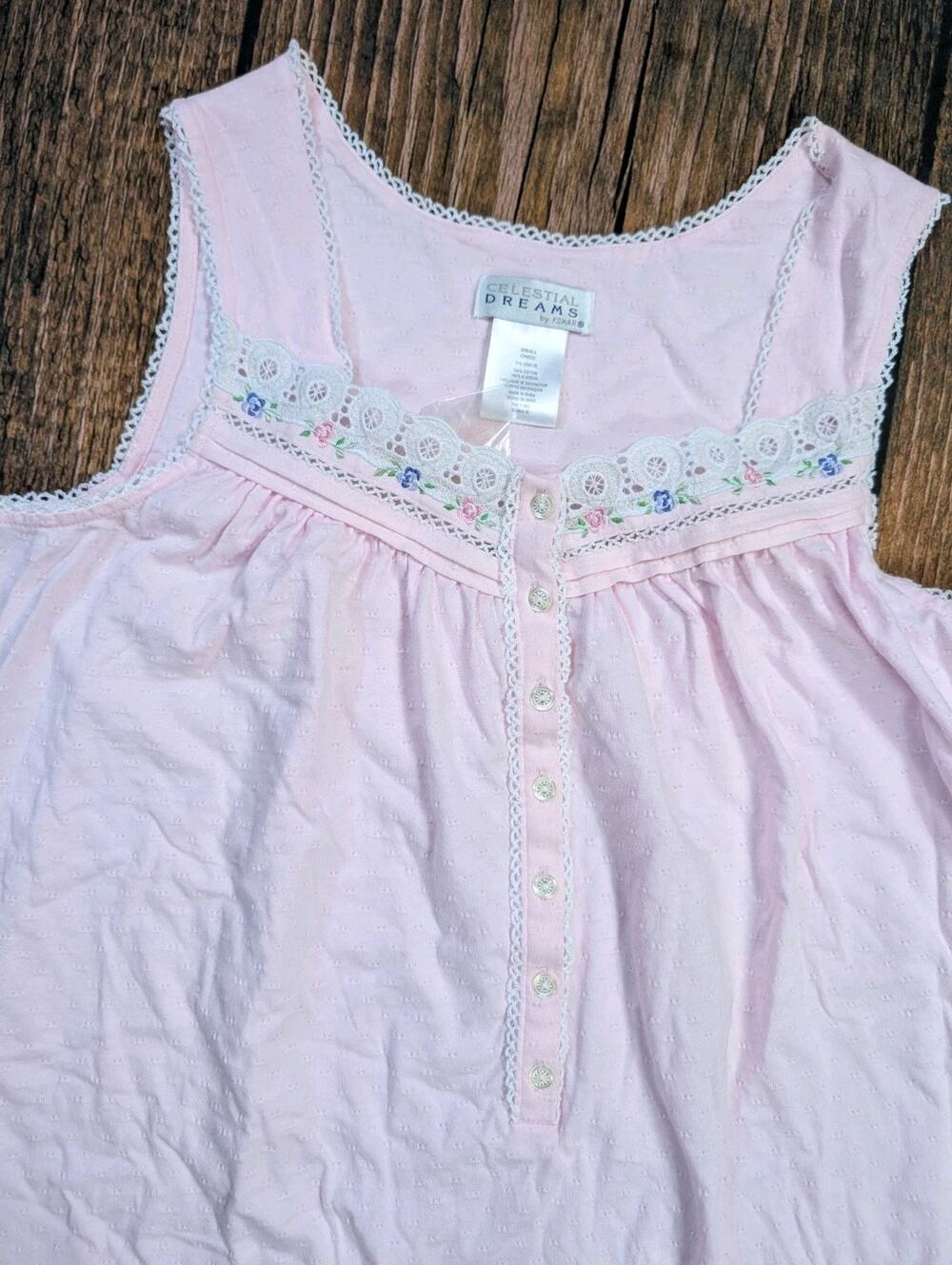Celestial Dreams By Komar Pink Sleeveless Embroidered Trim Vintage Nightgown S